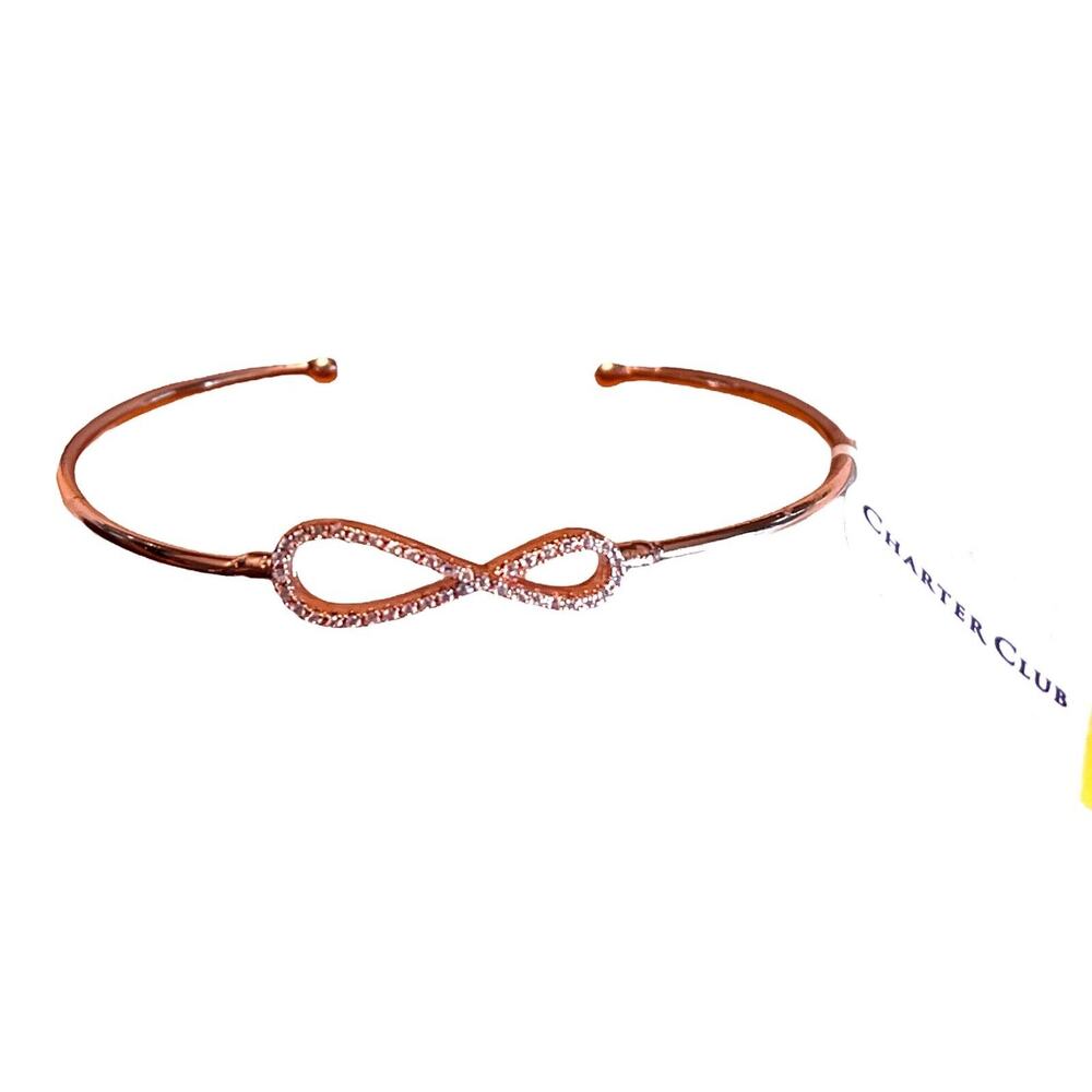 NEW Charter Club CUFF BRACELET Rose Gold 7” Adj. Infinity Pave Rhinestone Macy's
